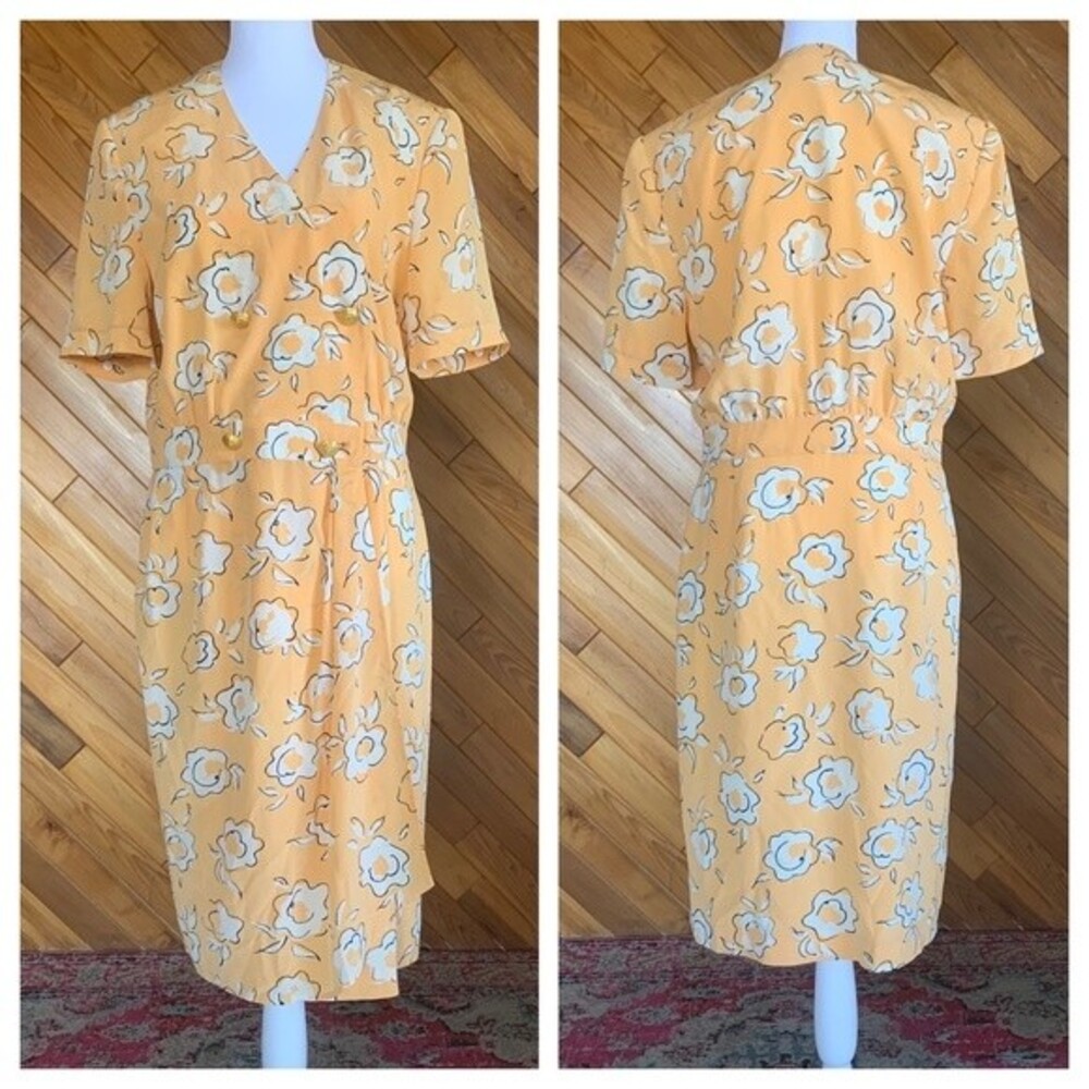 Vintage 80s Escada  by Margaretha Ley Peach Floral Silk Dress